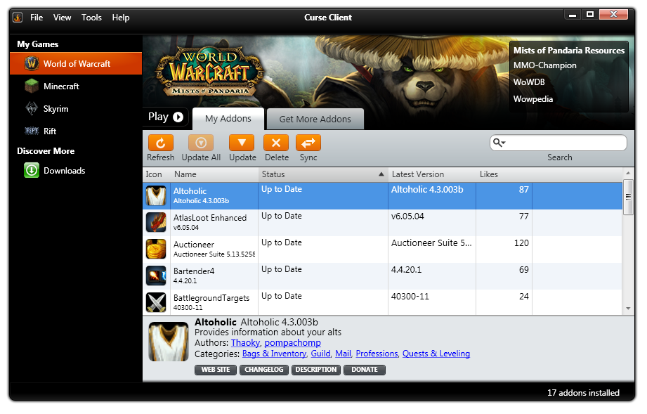 free download curse wow addons